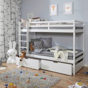 Etagenbett Finn mit 2 Schubkästen ca. 90x200 cm Weiß Holz MID.YOU Möbel > Betten > Hoch- und Etagenbetten Weiß