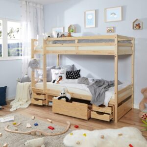 Etagenbett Finn mit 4 Schubkasten ca.90x200cm Kiefer Holz MID.YOU Möbel > Betten > Hoch- und Etagenbetten Weiß