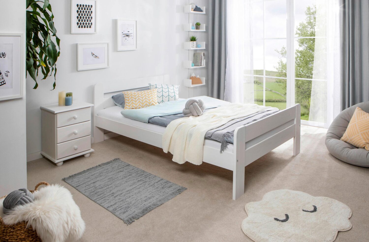 Bett Bert Holz ca. 120x200 cm Weiß Holz MID.YOU Möbel > Betten Weiß