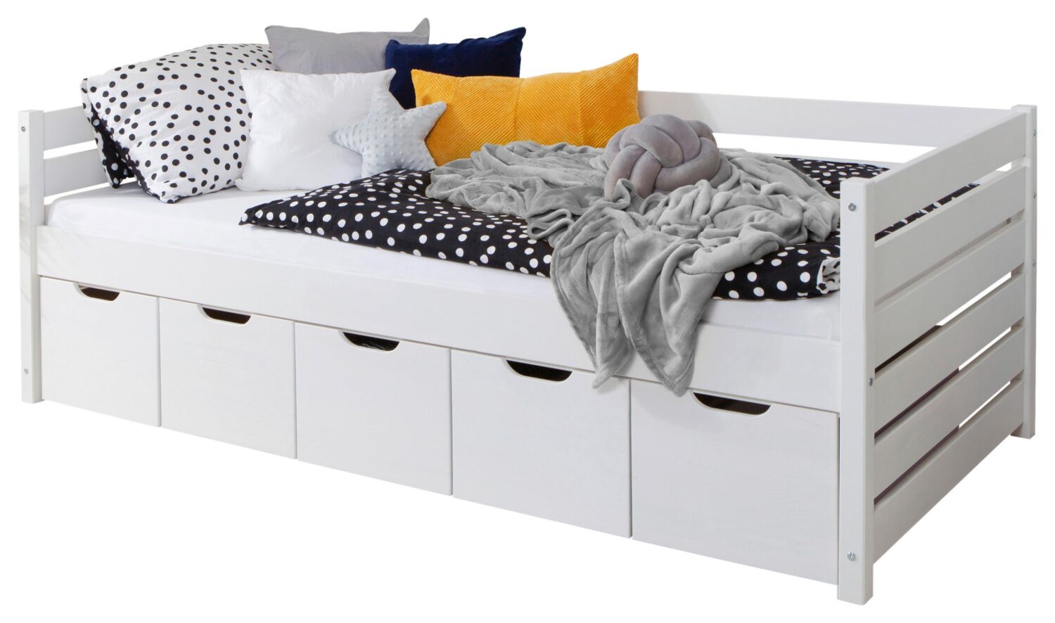 Wohnli Möbelsuche - Stauraumbett Naomi mit 5 Schubkästen ca. 90x200 cm Weiß