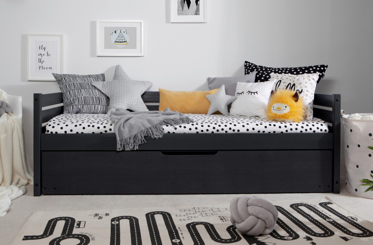 Stauraumbett Naomi ca. 90x200 cm Grau Holz MID.YOU Möbel > Betten Grau