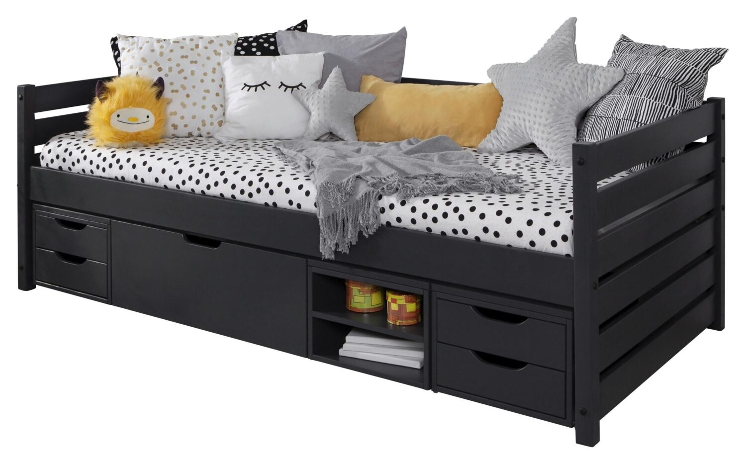 Wohnli Möbelsuche - Stauraumbett Naomi mit 4 Schubkästen ca. 90x200 cm Grau