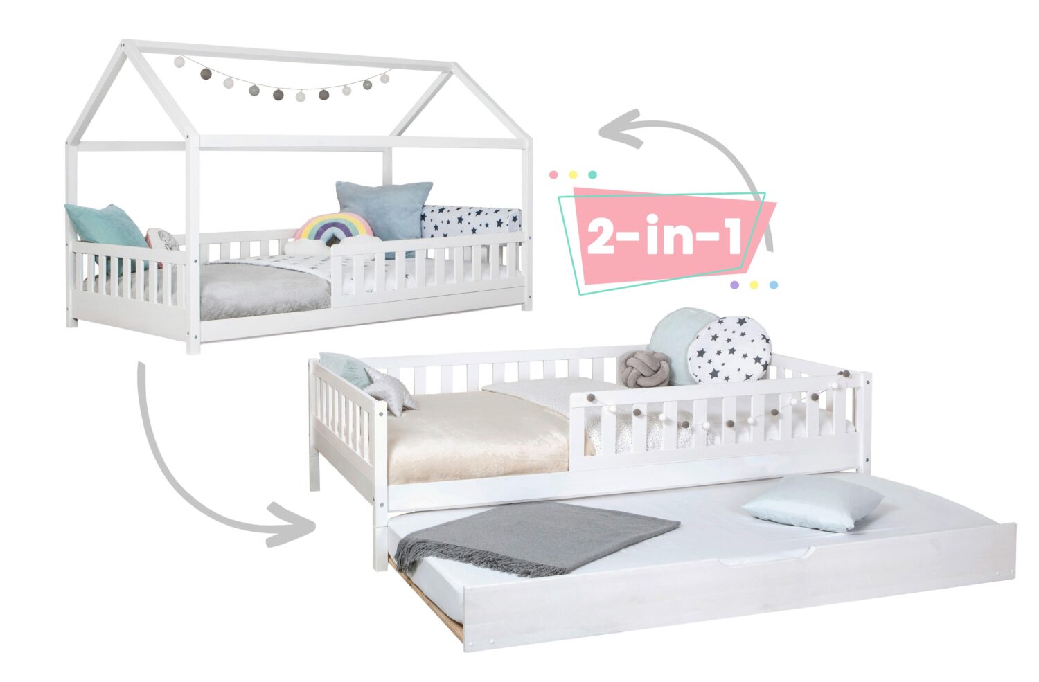 Wohnli Möbelsuche - Ausziehbett Holz Duo ca. 120x200 cm Kiefer Weiß