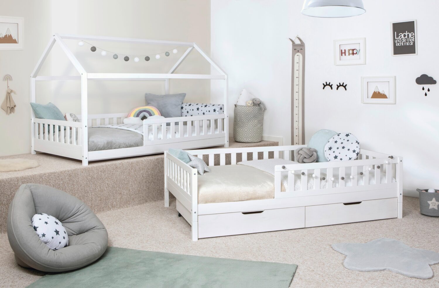 Stauraumbett Duo Weiß ca. 140x200 cm Kiefer massiv Holz MID.YOU Möbel > Betten Weiß