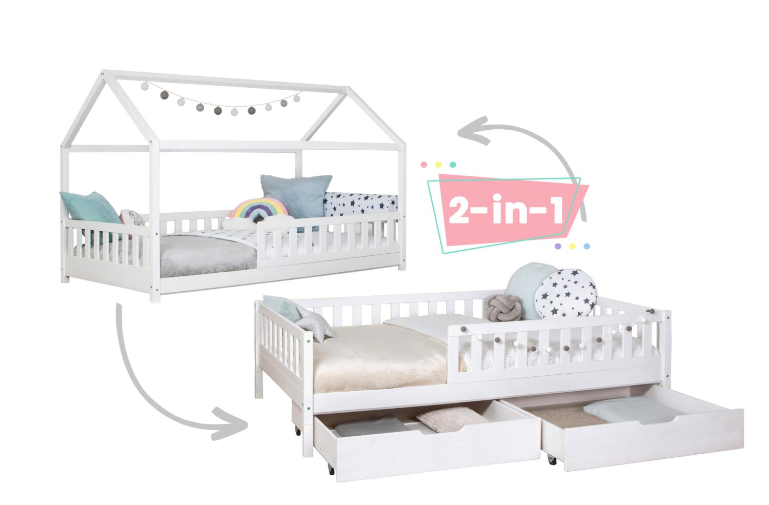 Wohnli Möbelsuche - Stauraumbett Duo Weiß ca. 140x200 cm Kiefer massiv