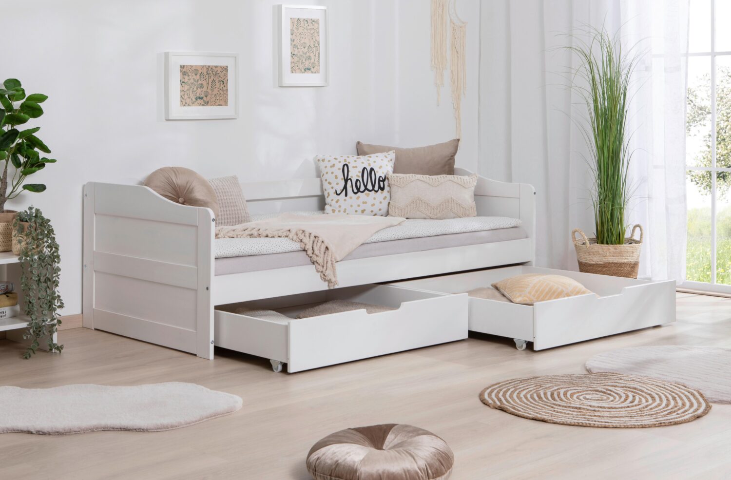 Stauraumbett Holz Nelly ca. 96x204 cm Weiß Holz MID.YOU Möbel > Betten Weiß