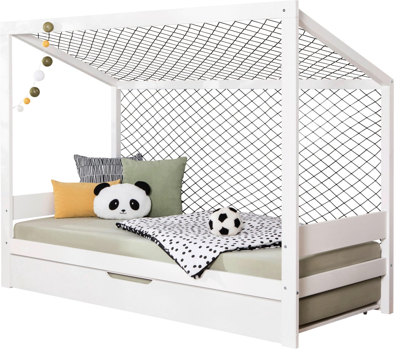 Wohnli Möbelsuche - Ausziehbett Fußball Holz ca. 90x200 cm Weiß