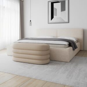 Hockerbank Lorena Braun Boucle Gepolstert mit Stauraum Holz, Textil Bessagi Home Garderoben > Garderobenbänke Braun