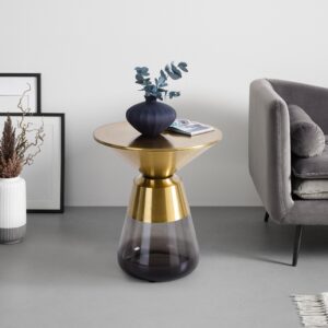 Beistelltisch Baily Grau/Goldfarben Metall, Glas Premium Living Möbel > Tische > Beistelltische > Beistelltische Metall Grau