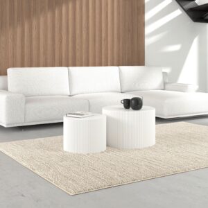 Couchtisch-Set Arlo Weiß MDF rund Holzwerkstoff Bessagi Home Wohnzimmermöbel Weiß