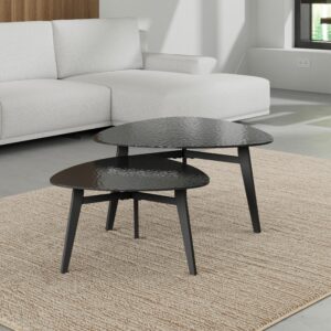 Couchtisch-Set Kelaya Schwarz Glas/Metall Metall, Glas Bessagi Home Wohnzimmermöbel Schwarz