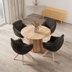 Armlehnstuhl Alja Braun Bouclé/Mikrofaser Drehbar Holz, Metall, Textil Bessagi Home Wohnzimmermöbel Braun