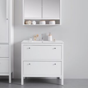 Waschbeckenunterschrank Ginevra Weiß ca. 80x80x46 cm Metall Bessagi Home Möbel > Schränke > Badezimmerschränke > Waschbeckenunterschränke Weiß