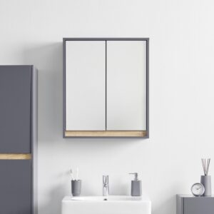 wohnli-moebel-suche-000518001605-1 Spiegelschrank Massimo Dunkelgrau ca. 60x70x18 cm Glas Bessagi Home Möbel > Schränke > Badezimmerschränke > Bad-Hängeschränke Grau