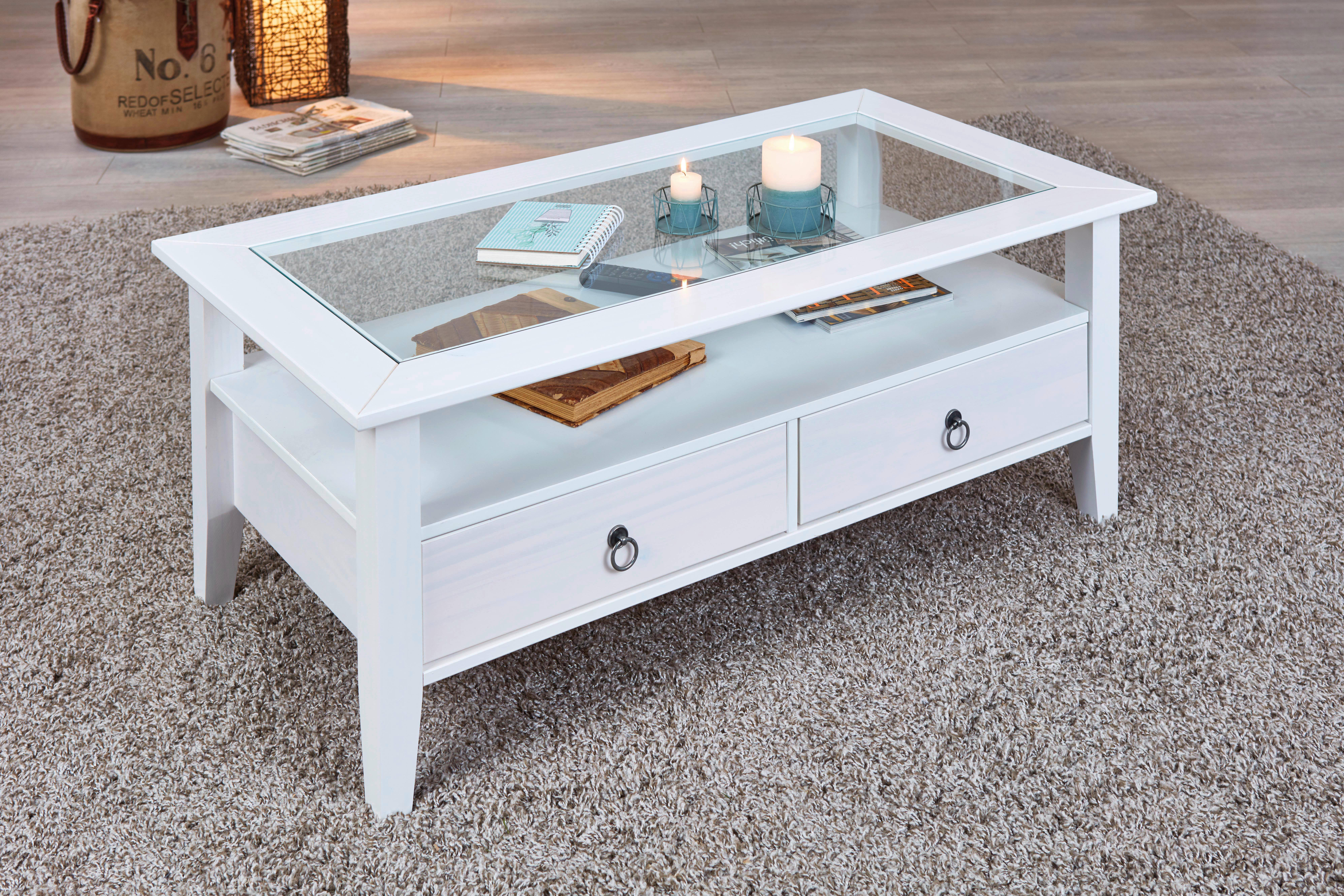 Couchtisch Provence ca. 115x60cm Kiefer Weiß Holz Livetastic Möbel > Tische > Couchtische > Couchtische mit Stauraum Weiß