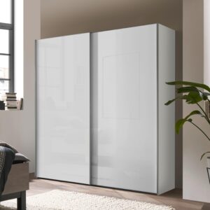 Schwebetürenschrank Lumos Glas Weiß Glas, Holzwerkstoff Based Möbel > Schränke > Kleiderschränke > Schwebetürenschränke Weiß
