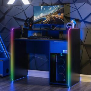 Gamingtisch Electra ca. 110x55x95cm Schwarz mit LED Metall X Rocker Möbel > Tische > Schreibtische > Gamingtische Schwarz