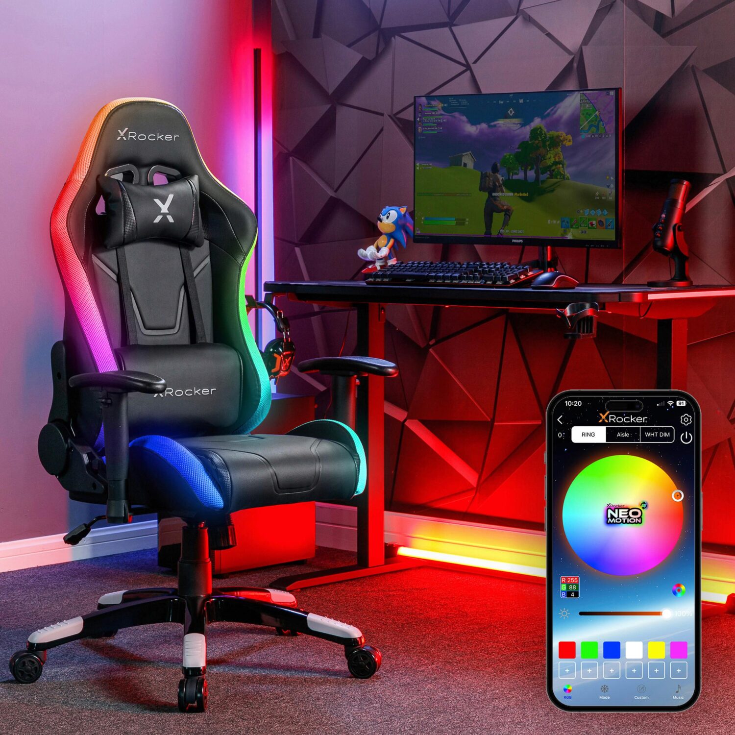 Gamingstuhl Agility Compact ca. 55x113 cm Schwarz m. LED Kunststoff, Textil X Rocker Möbel > Stühle > Bürostühle > Gamingstühle Schwarz