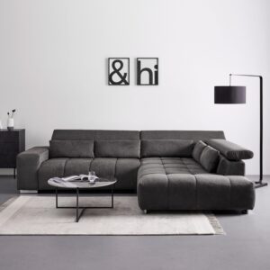 Wohnlandschaft Orion Grau Chenille-Oberfläche Textil Bessagi Home Wohnzimmermöbel Grau
