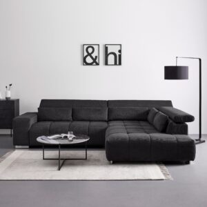 Wohnlandschaft Orion Schwarz Chenille-Oberfläche Textil Bessagi Home Wohnzimmermöbel Schwarz