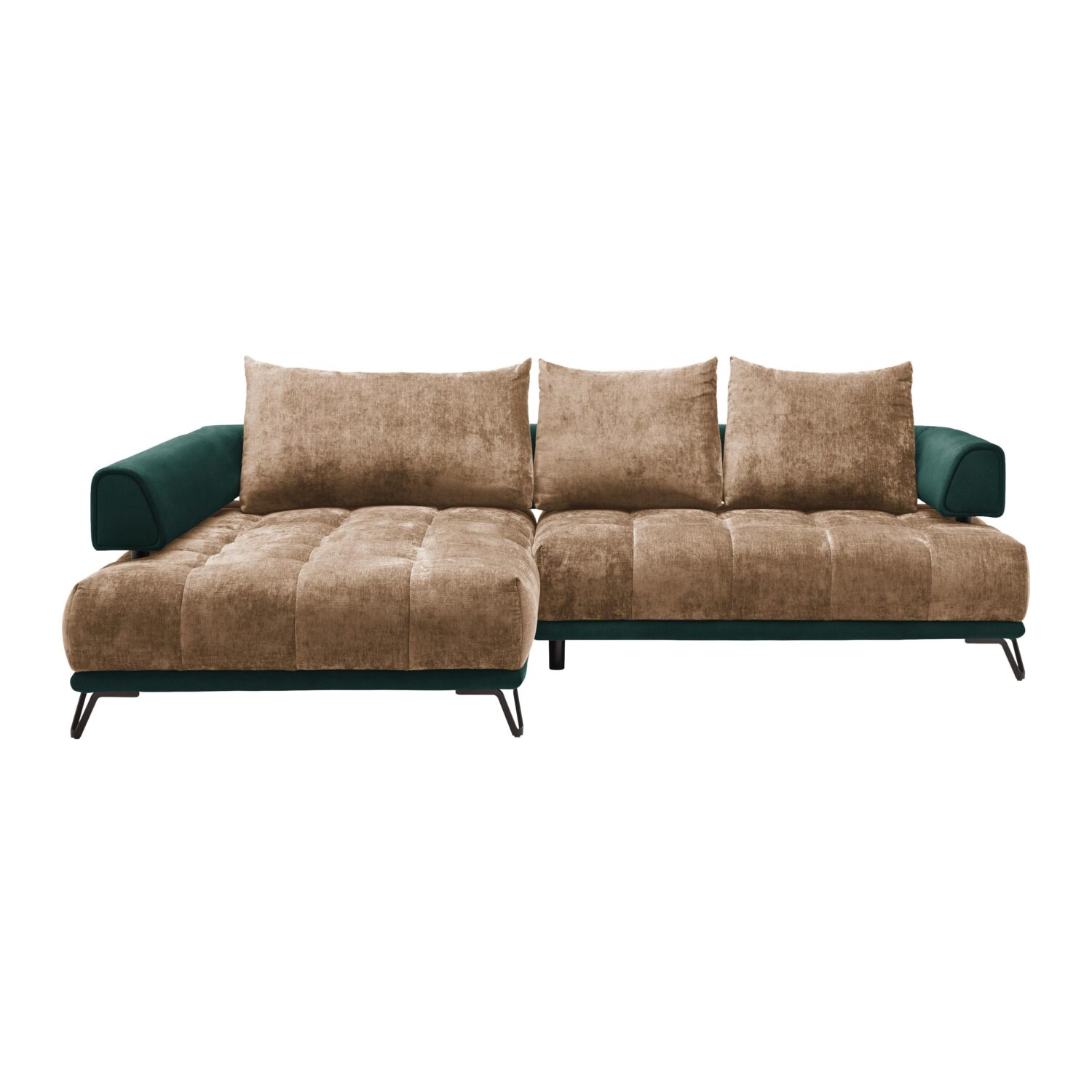 Wohnli Möbelsuche - Ecksofa Morgan Dunkelgrün/Cappuccino