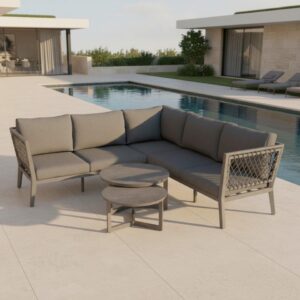 Wohnli Möbelsuche - Loungegarnitur Malou Grau Outdoorstoff/Metall +Abdeckung