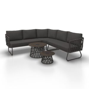 wohnli-moebel-suche-000639007001-1 Loungegarnitur Elea Dunkelgrau Solarbeleuchtung + Abdeckung Metall, Textil, Stein Bessagi Garden Garten & Outdoor > Loungemöbel > Loungegarnituren Grau