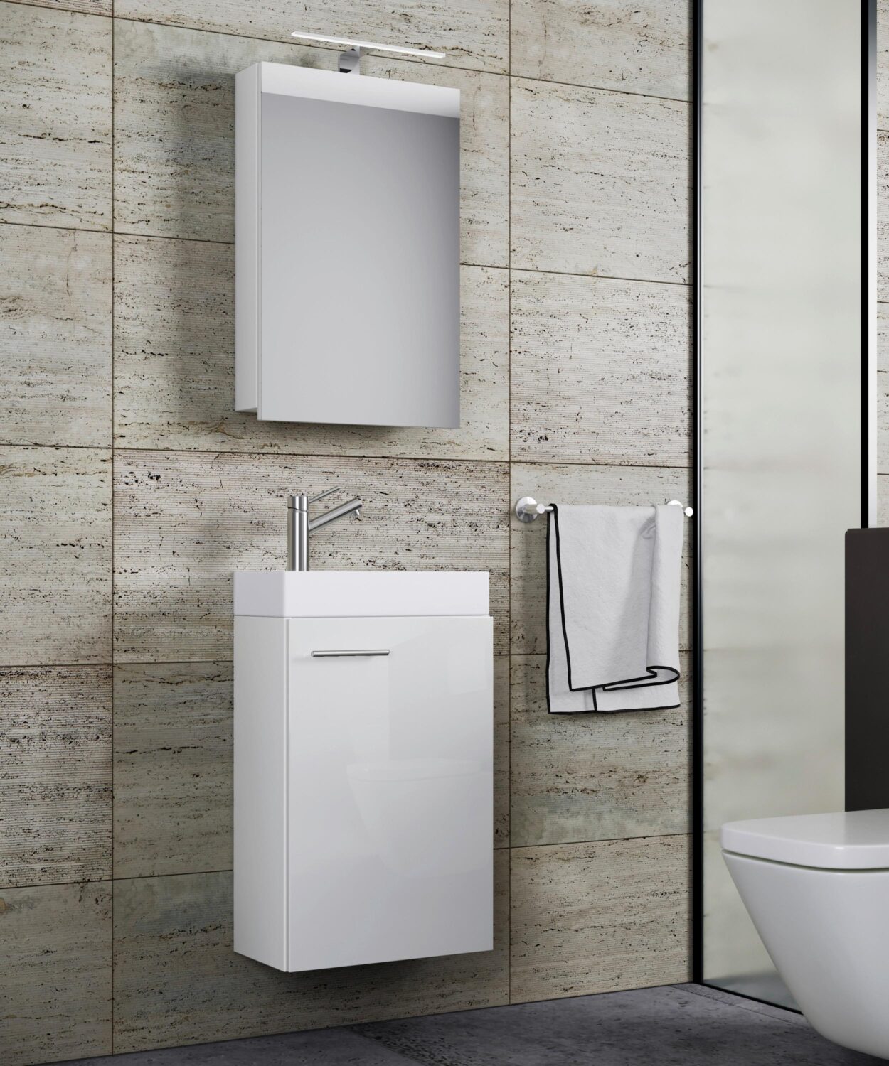 Gästebad Slito 4-tlg. inkl. LED ca. 40 cm Weiß Holzwerkstoff MID.YOU Möbel > Schränke > Badezimmerschränke Weiß
