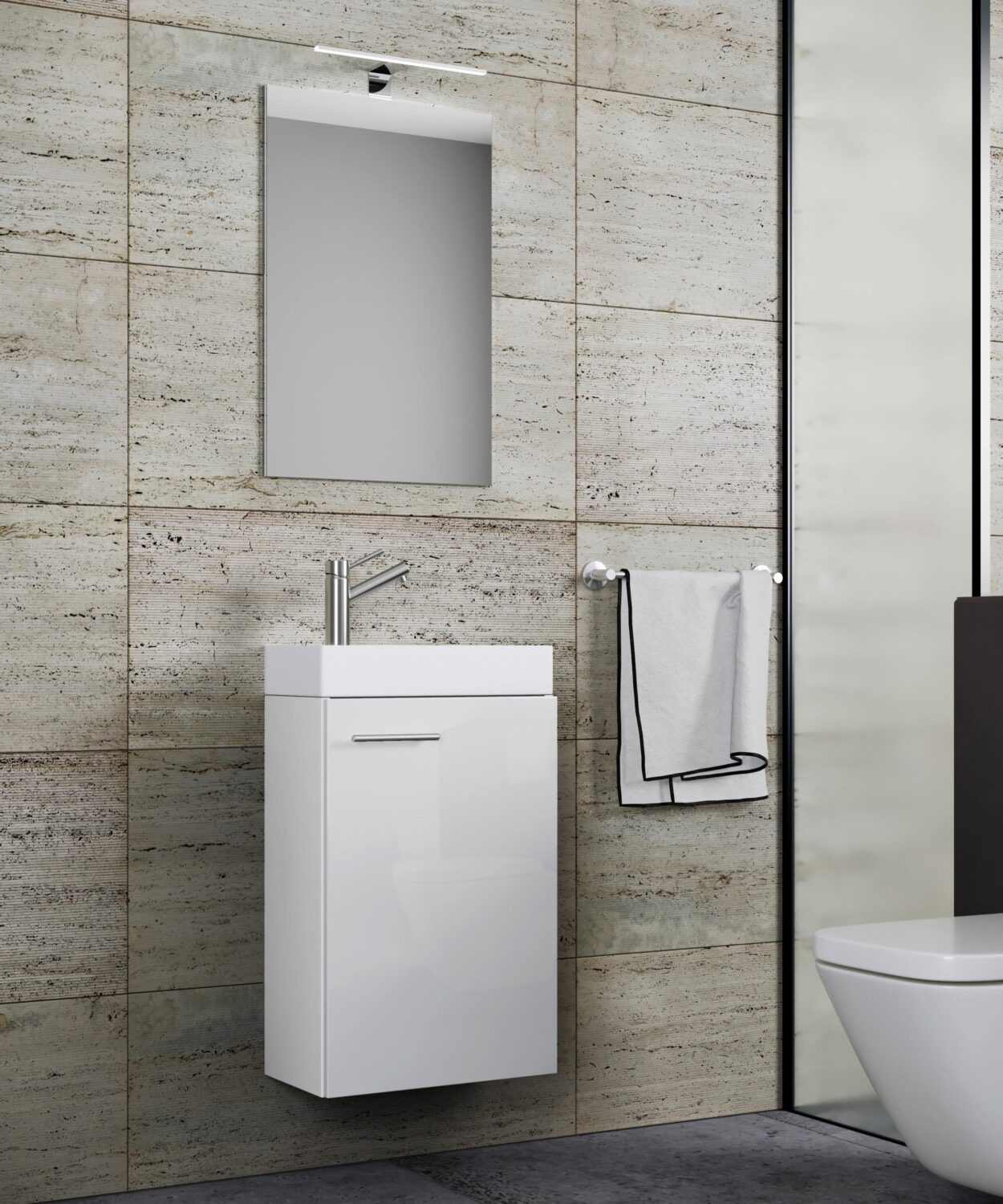Gästebad Slito 4-tlg. inkl. LED ca. 40 cm Weiß Holzwerkstoff MID.YOU Möbel > Schränke > Badezimmerschränke Weiß
