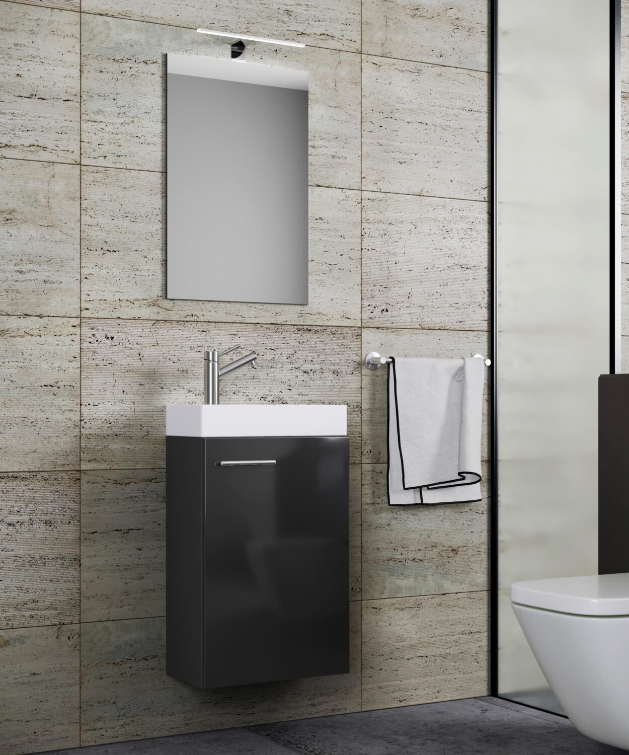 Gästebad Slito 4-tlg. inkl. LED ca. 40 cm Schwarz Holzwerkstoff MID.YOU Möbel > Schränke > Badezimmerschränke Schwarz