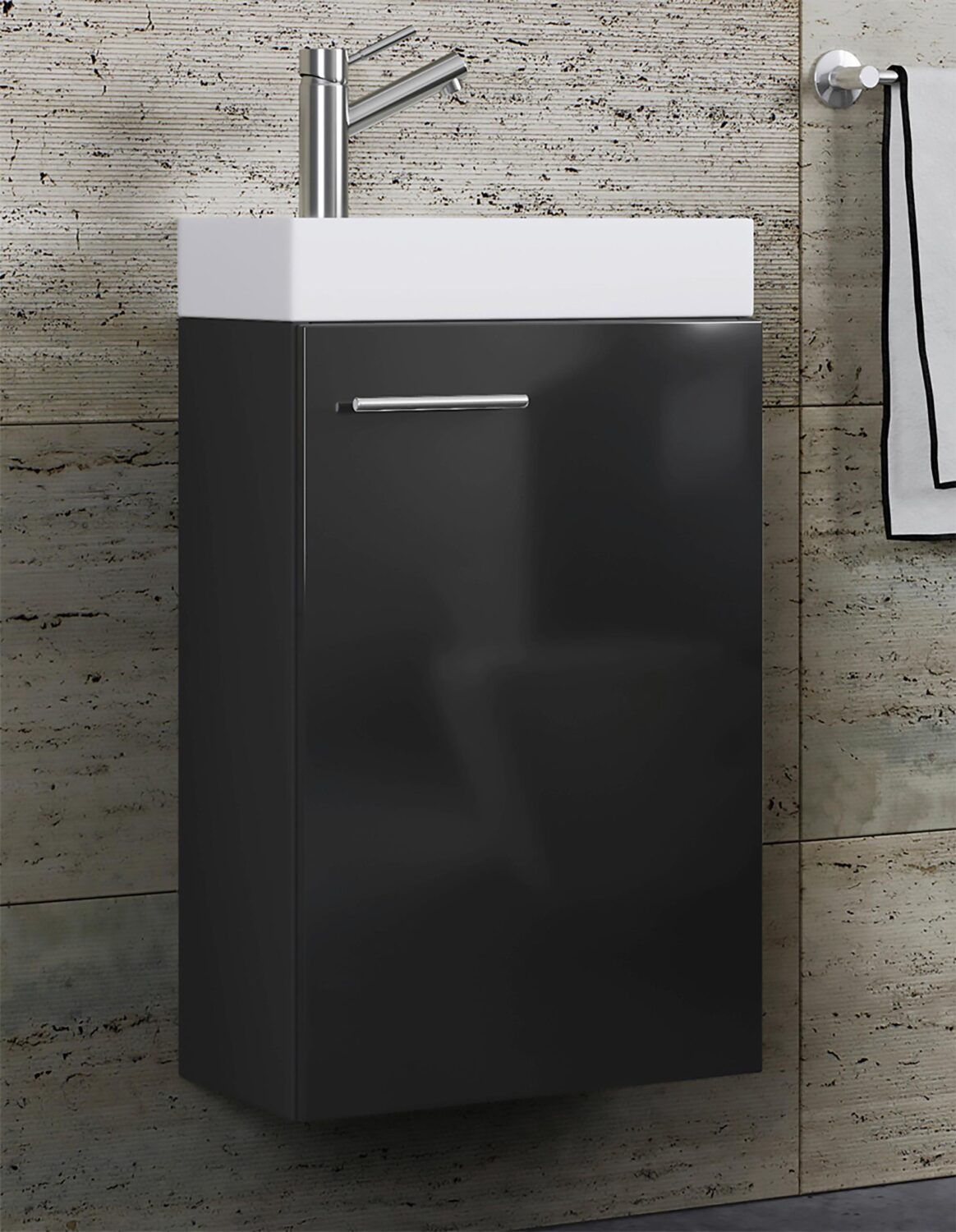 Waschtischkombi Slito ca. 41 cm Schwarz Holzwerkstoff MID.YOU Möbel > Schränke > Badezimmerschränke > Waschtische Schwarz