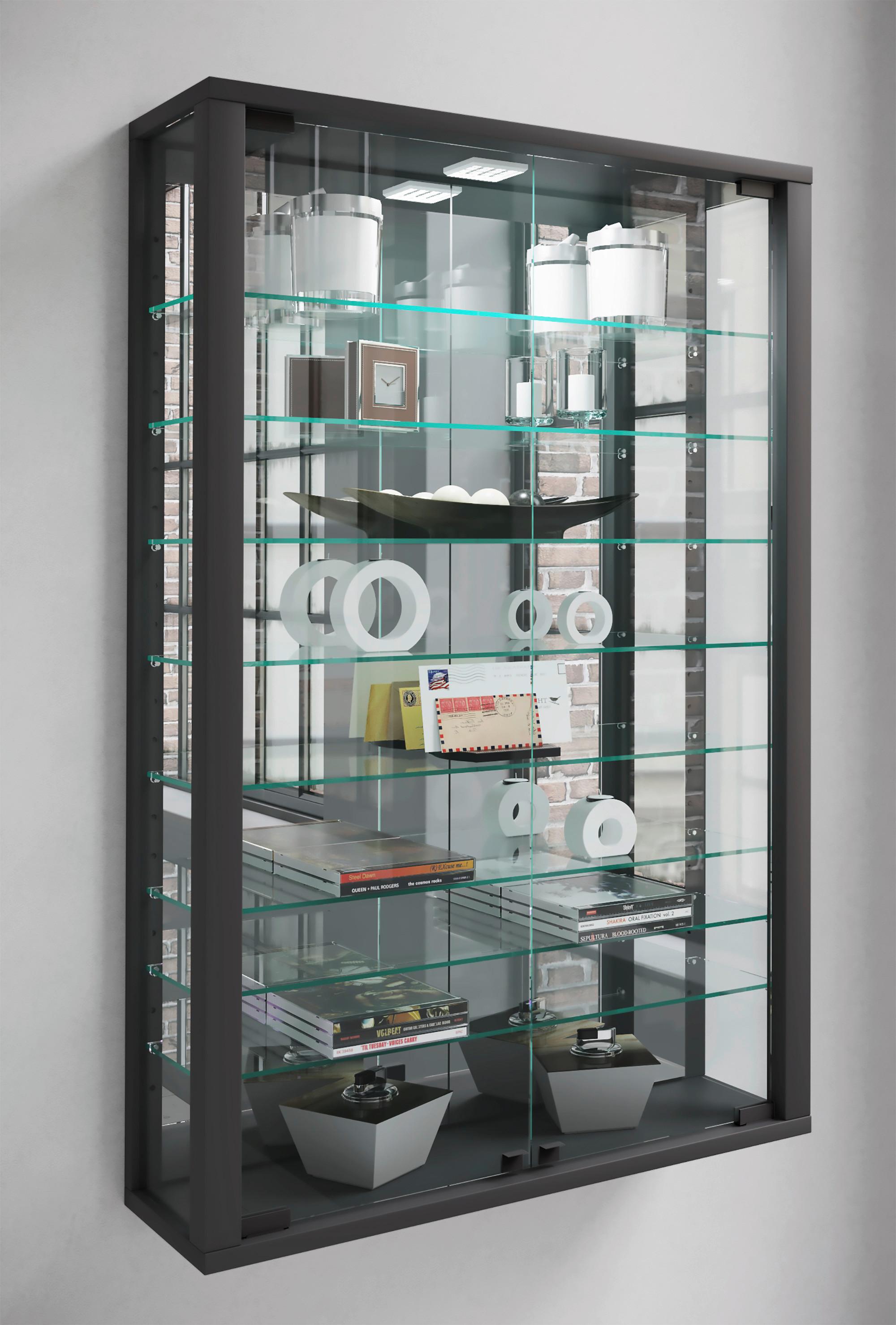 Hängevitrine Vitrosa ca. 59x91x18 cm Schwarz Glas, Holzwerkstoff MID.YOU Möbel > Schränke > Vitrinen Schwarz