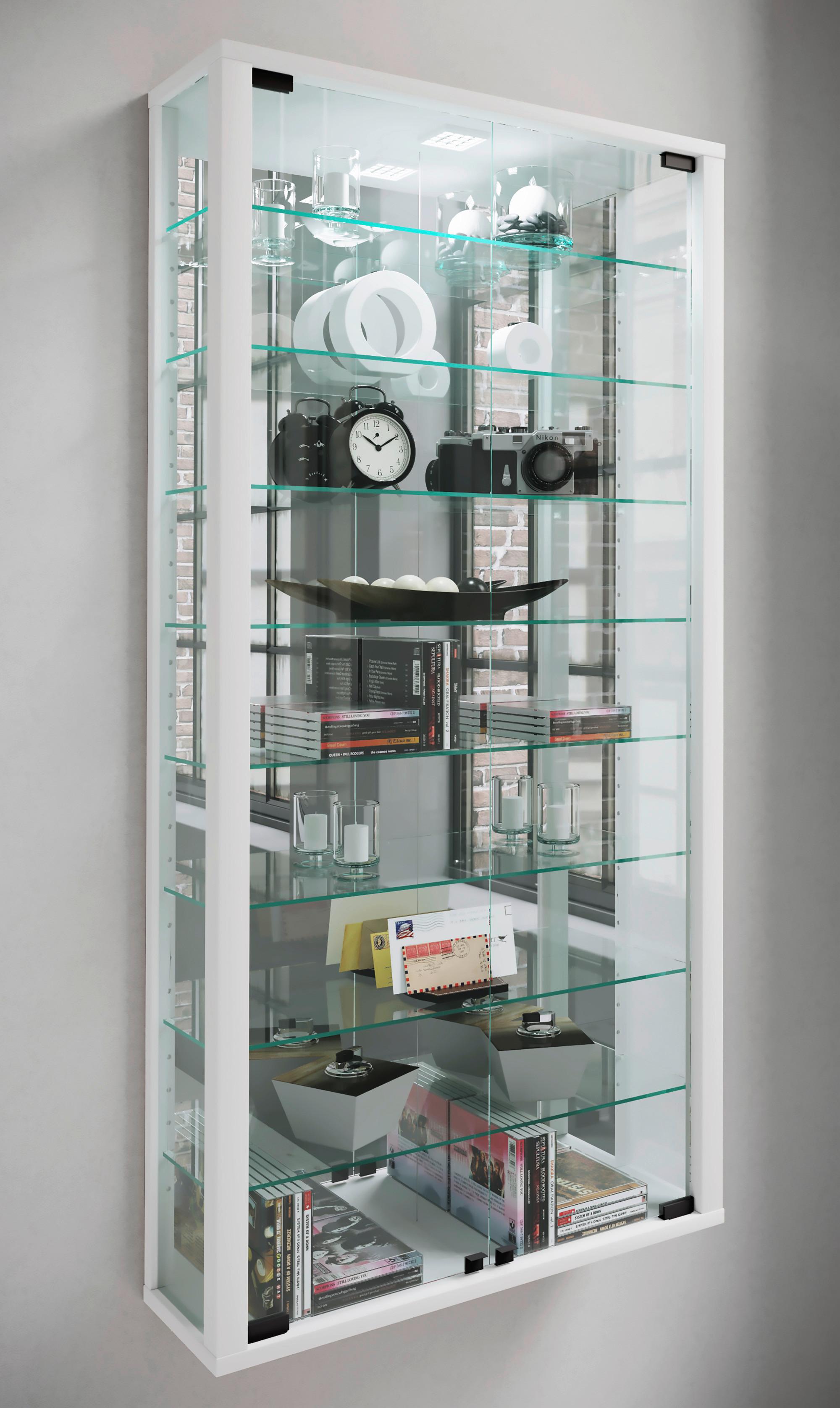 Hängevitrine Vitrosa ca. 59x114x18 cm Weiß Glas, Holzwerkstoff MID.YOU Möbel > Schränke > Vitrinen Weiß