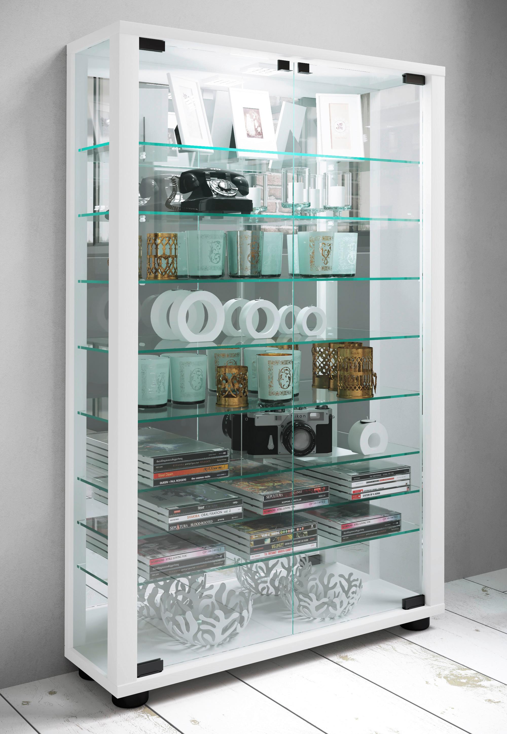 Vitrine Lumo ca. 59x91x18 cm Weiß Glas, Holzwerkstoff MID.YOU Möbel > Schränke > Vitrinen Weiß