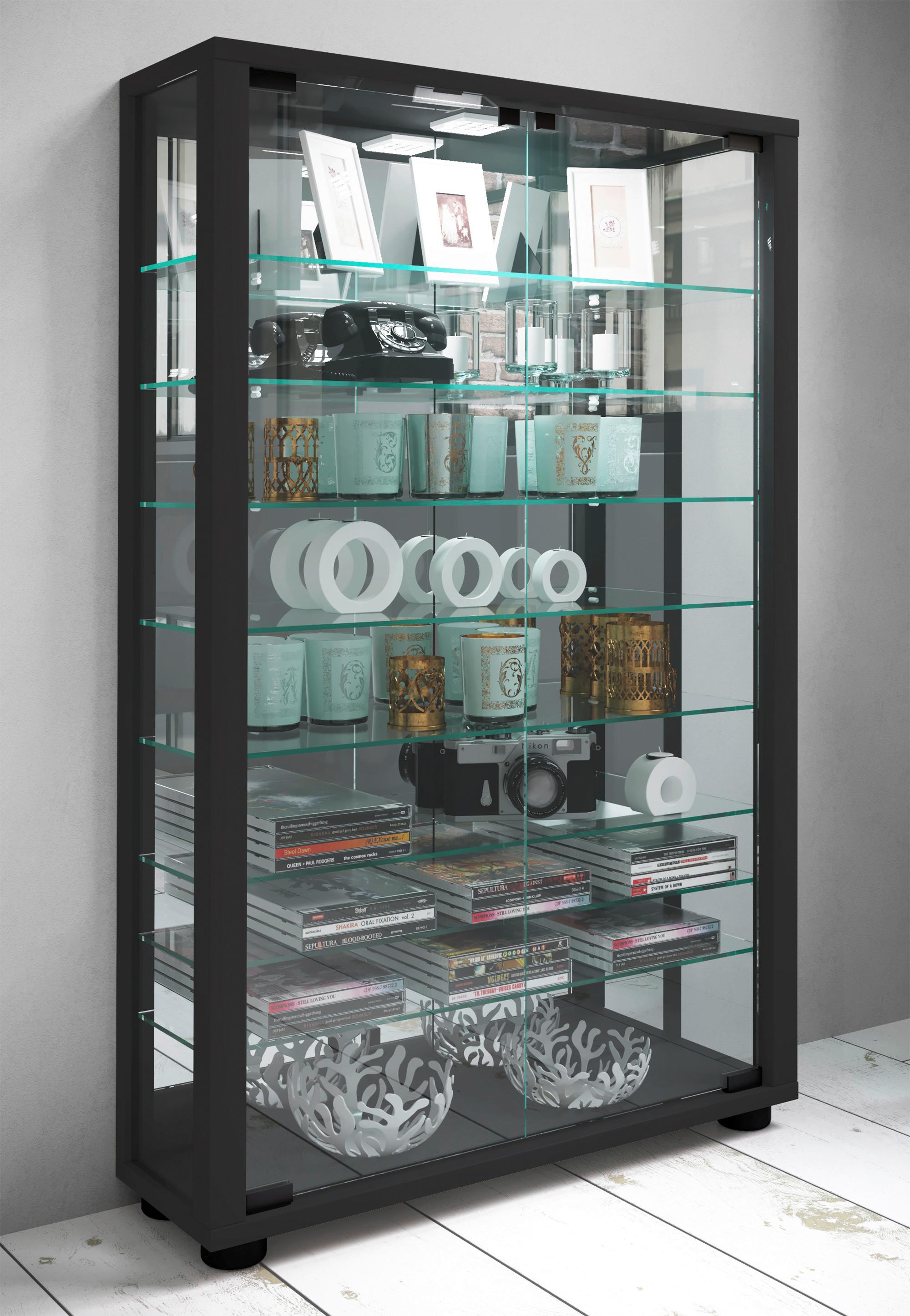 Vitrine Lumo ca. 59x91x18 cm Schwarz Glas, Holzwerkstoff MID.YOU Möbel > Schränke > Vitrinen Schwarz