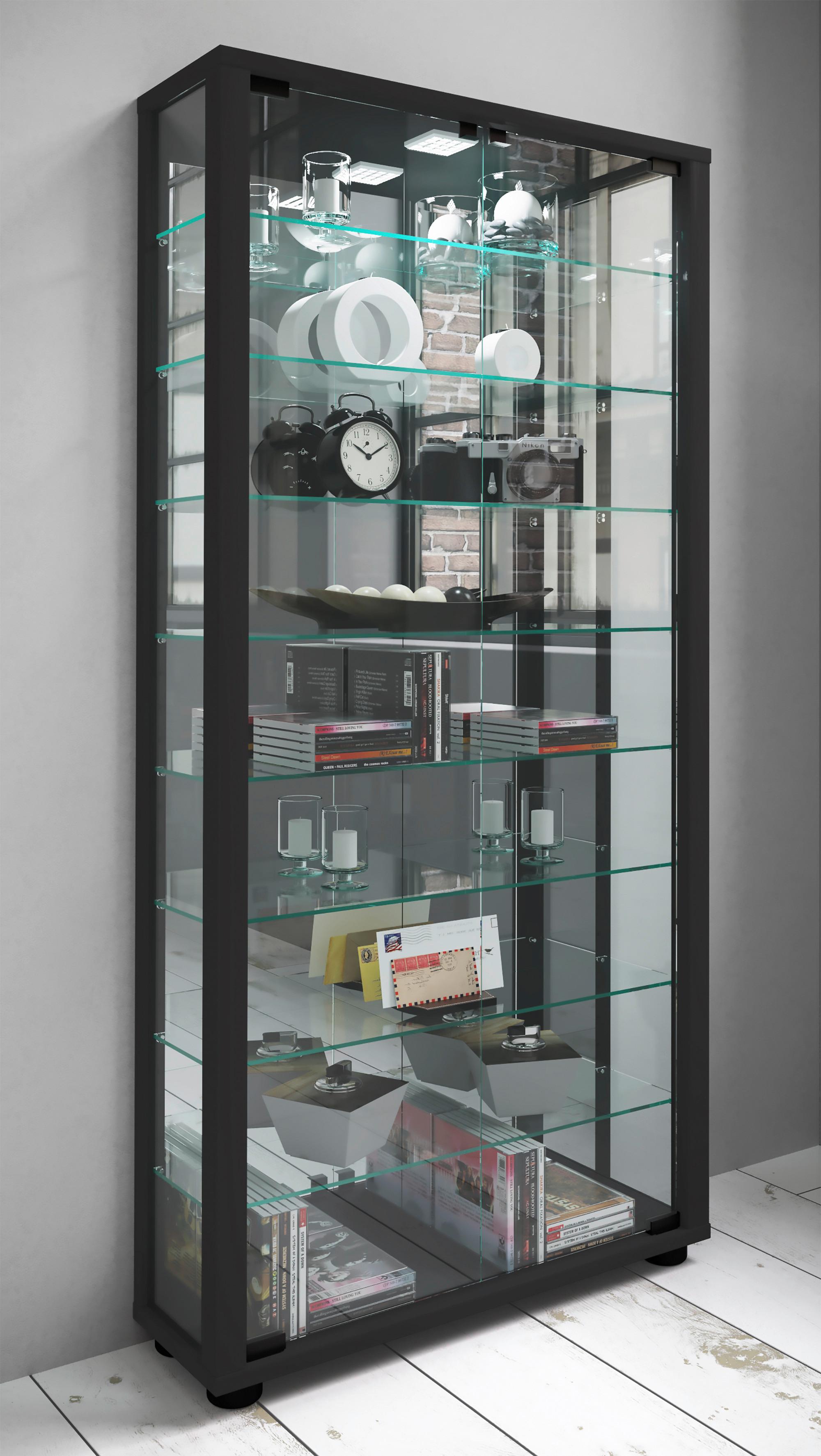 Vitrine Lumo ca. 59x115x18 cm Schwarz Glas, Holzwerkstoff MID.YOU Möbel > Schränke > Vitrinen Schwarz