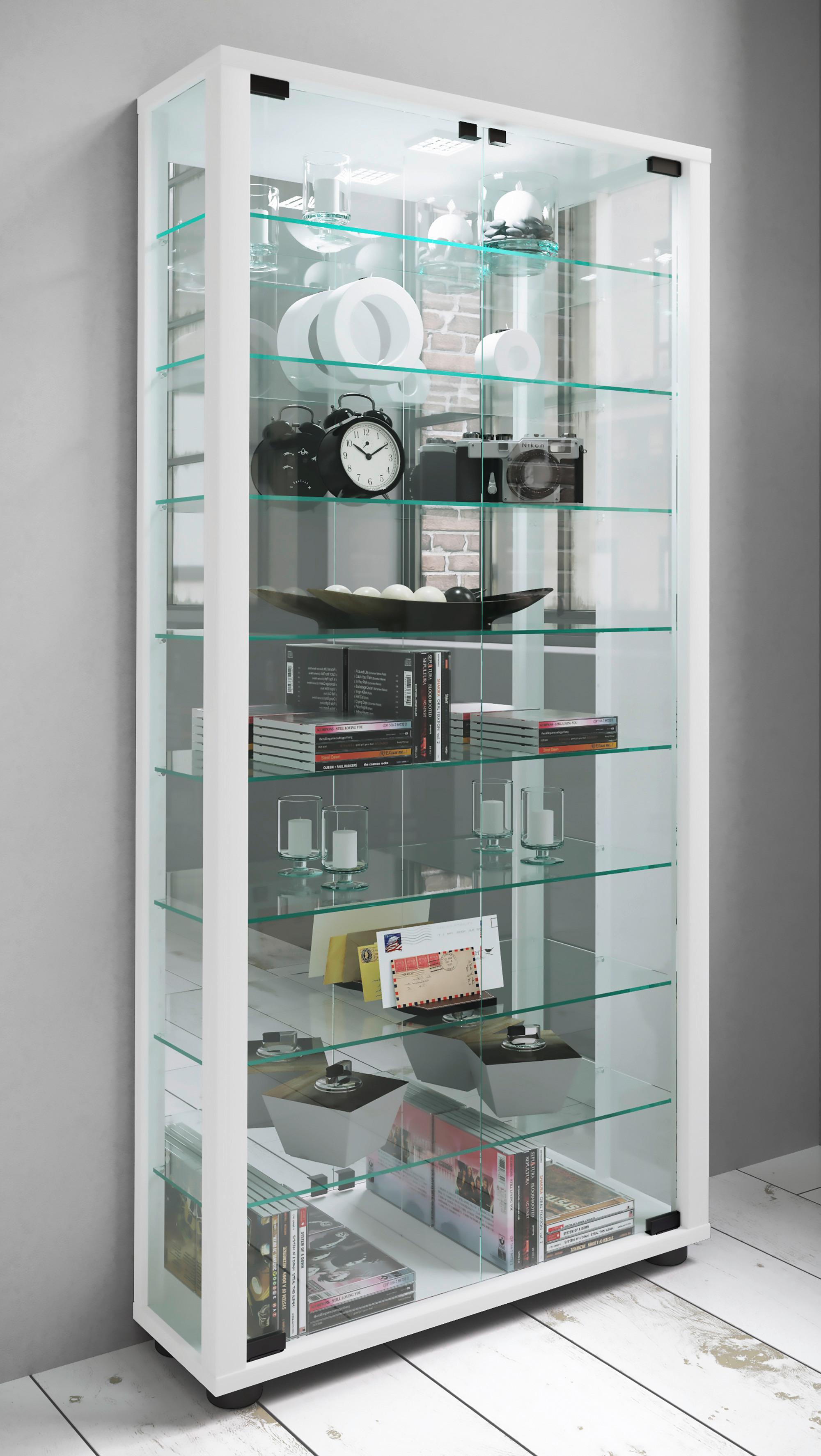 Vitrine Lumo mit LED ca. 59x115x18 cm Weiß Glas, Holzwerkstoff MID.YOU Möbel > Schränke > Vitrinen Weiß