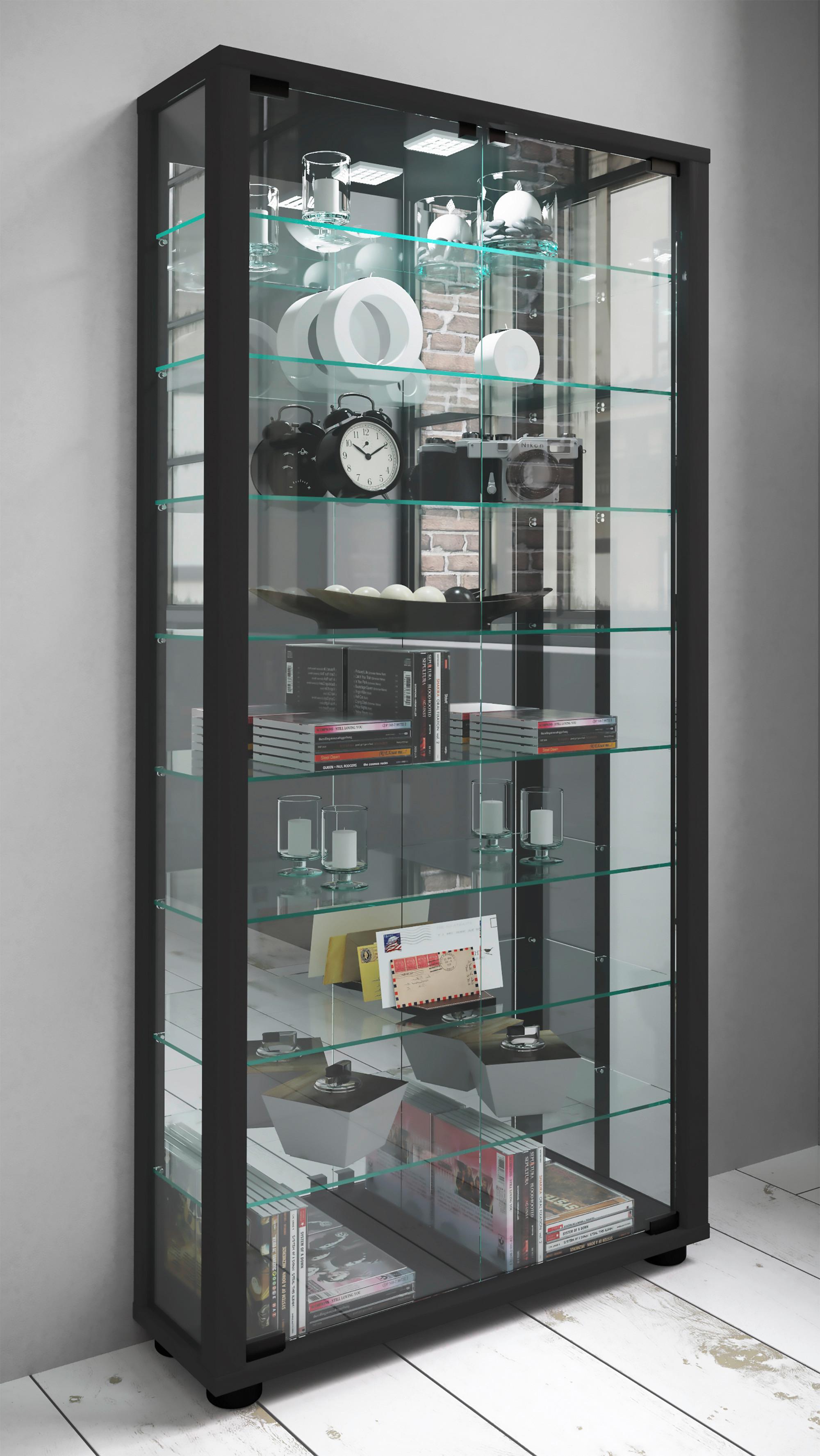 Vitrine Lumo mit LED ca. 59x115x18 cm Schwarz Glas, Holzwerkstoff MID.YOU Möbel > Schränke > Vitrinen Schwarz
