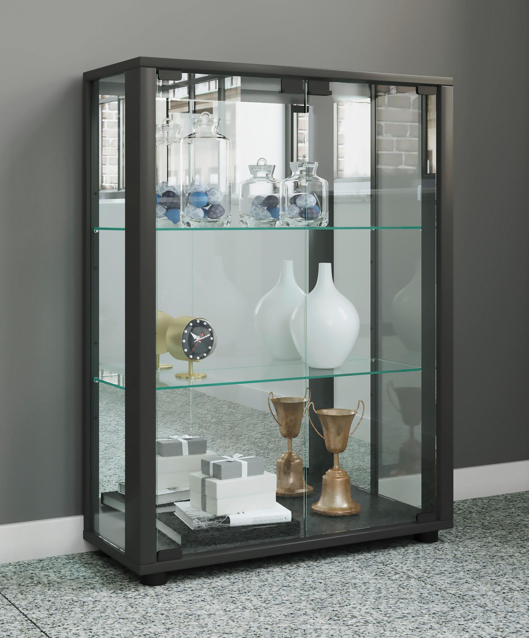 Vitrine Sintalo ca. 60x80 cm Schwarz Glas, Holzwerkstoff MID.YOU Möbel > Schränke > Vitrinen Schwarz