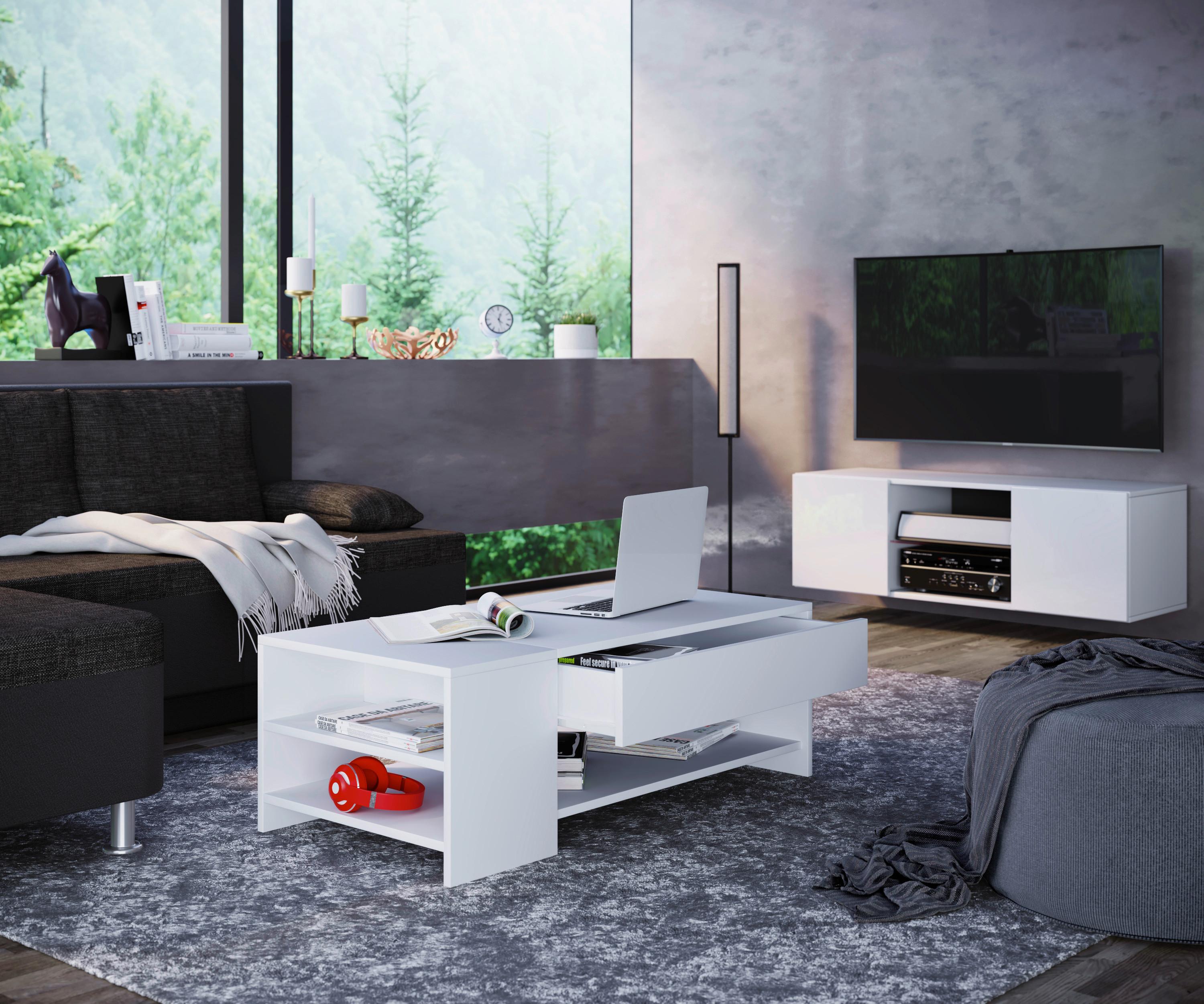 Couchtisch Tindus ca. 100x50x35 cm Weiß Holzwerkstoff MID.YOU Möbel > Tische > Couchtische > Couchtische mit Stauraum Weiß