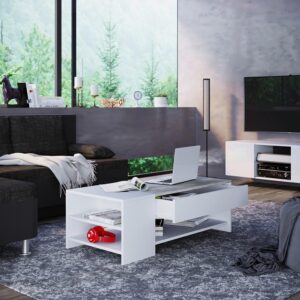 wohnli-moebel-suche-000657012902-1 Couchtisch mit 1 Lade Tindus ca. 100x50x35 cm Weiß/Beton Holzwerkstoff MID.YOU Möbel > Tische > Couchtische > Couchtische mit Stauraum Grau