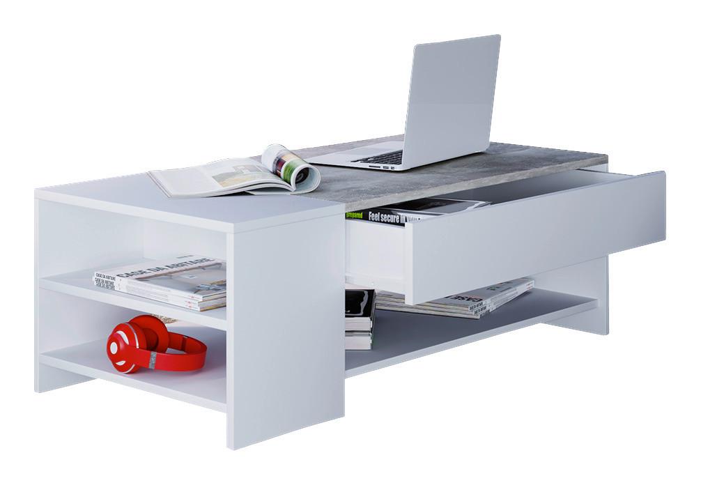 wohnli-moebel-suche-000657012902 Wohnli Möbelsuche - Couchtisch mit 1 Lade Tindus ca. 100x50x35 cm Weiß/Beton