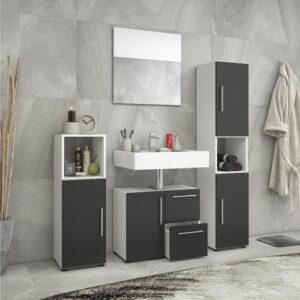 Waschbeckenunterschrank Flandu ca. 61 cm Schwarz/Weiß Holzwerkstoff MID.YOU Möbel > Schränke > Badezimmerschränke > Waschbeckenunterschränke Schwarz