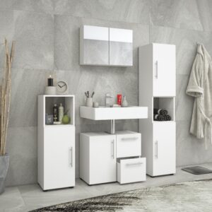 Badezimmer Flandu 4-tlg. ca. 120 cm Weiß Holzwerkstoff MID.YOU Möbel > Schränke > Badezimmerschränke Weiß