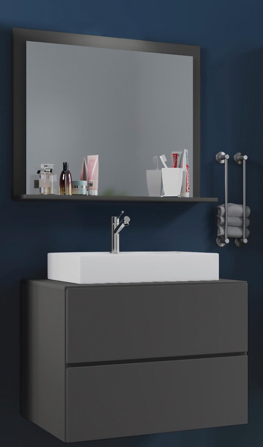 Badezimmer Lendas 3-tlg. Anthrazit ca. 60 cm Holzwerkstoff MID.YOU Möbel > Schränke > Badezimmerschränke Anthrazit