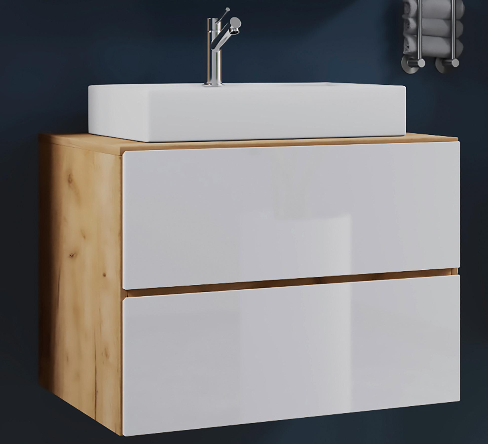 Waschtischkombi Lendas 2-tlg. ca. 80 cm Weiß/Honigeiche Holzwerkstoff MID.YOU Möbel > Schränke > Badezimmerschränke > Waschtische Weiß