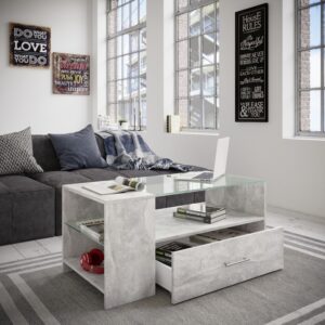 Couchtisch Tindala Beton-Optik mit Stauraum Glas, Holzwerkstoff MID.YOU Möbel > Tische > Couchtische > Couchtische mit Stauraum Grau