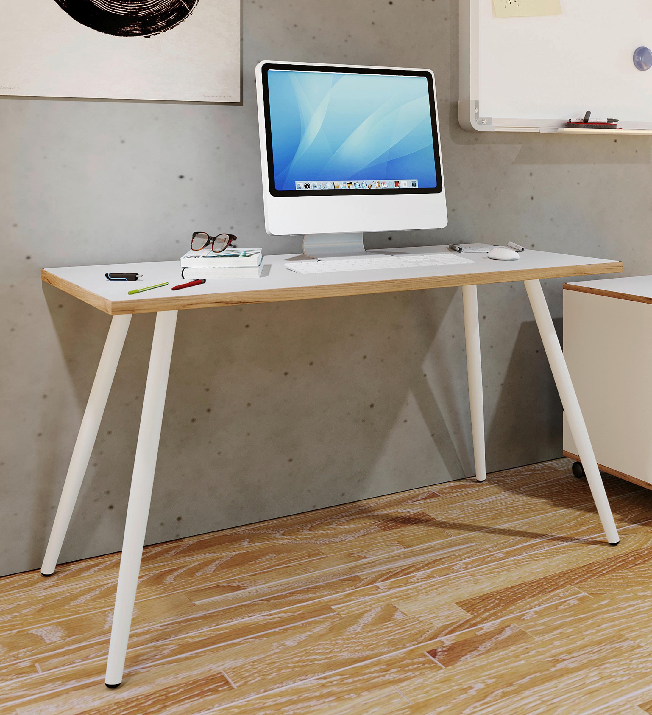Schreibtisch Salia Honigeiche/Weiß ca.110x50x70cm Metall, Holzwerkstoff P & B Möbel > Tische > Schreibtische > Schreibtische Weiß