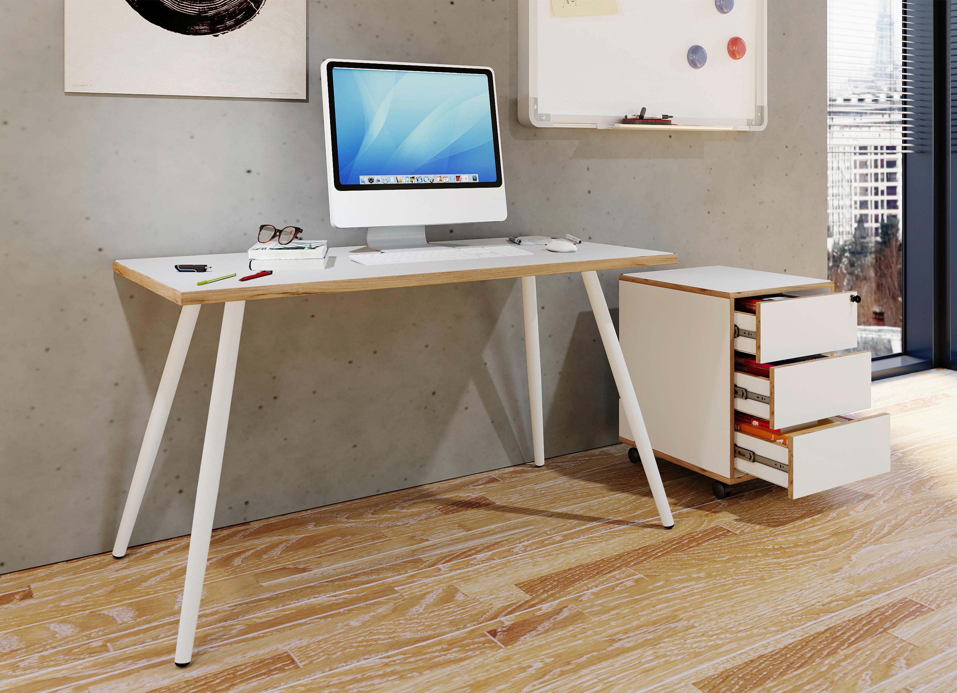Schreibtisch Salia Honigeiche/Weiß ca.138x80x70cm Holzwerkstoff P & B Möbel > Tische > Schreibtische > Schreibtische Weiß