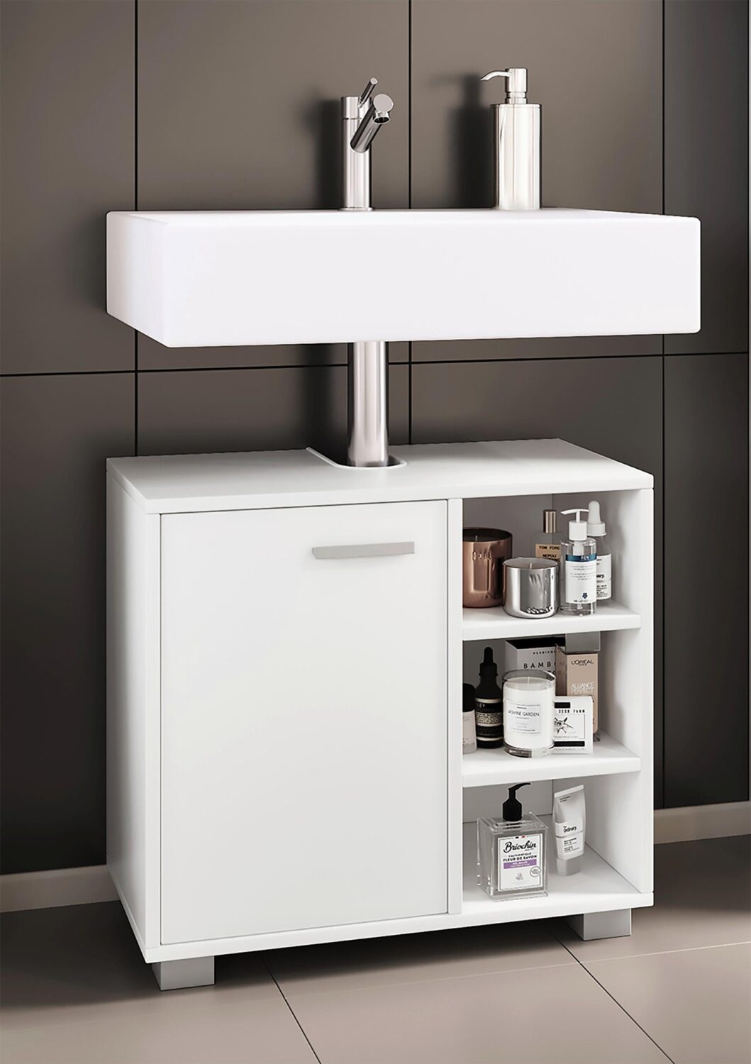 Waschbeckenunterschrank Zalo L ca. 60x55x30 cm Weiß Holzwerkstoff MID.YOU Möbel > Schränke > Badezimmerschränke > Waschbeckenunterschränke Weiß